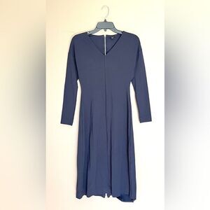 COS Navy V Neck Long Sleeve Minimalist Midi Dress